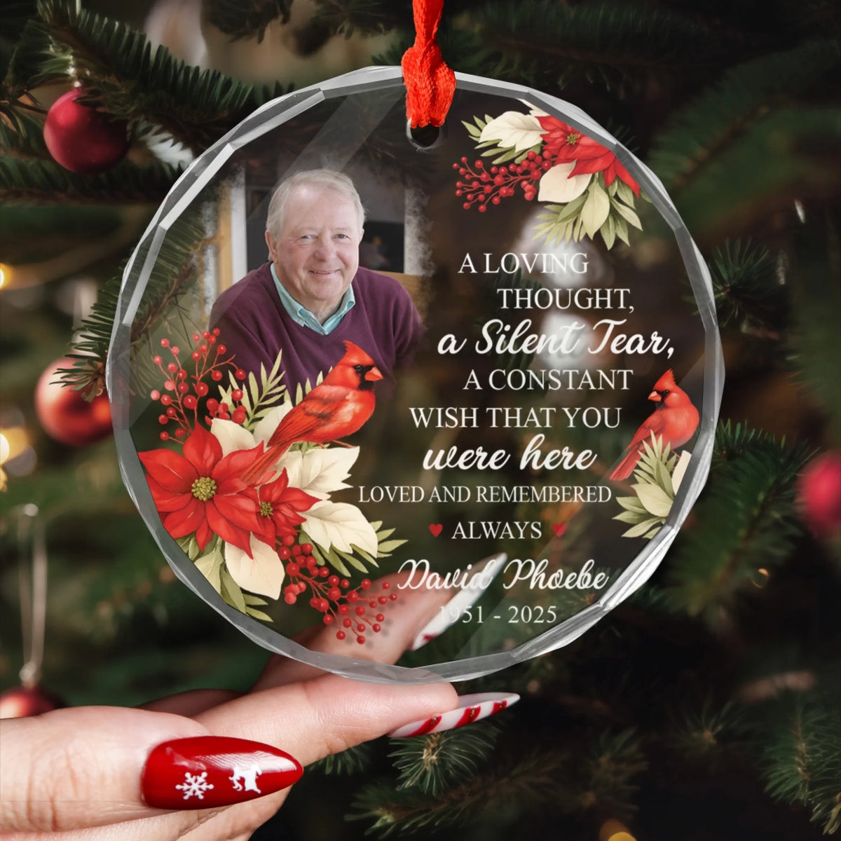 A Loving Thought, A Silent Tear - Personalized Glass Ornament, Memorial Gift, Loss Of Loved One Gift