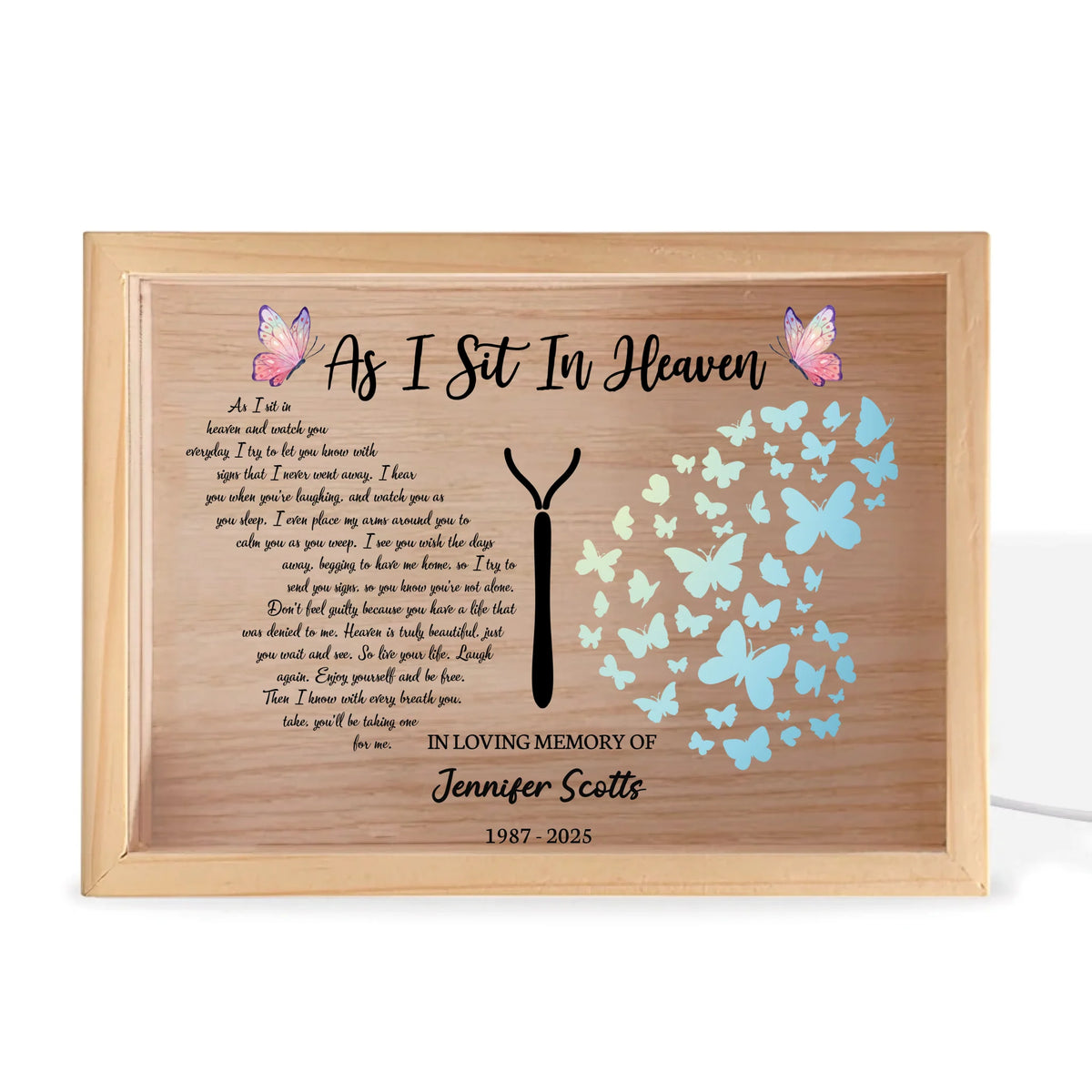 As I Sit In Heaven - Personalized Frame Light Box, Butterflies Memorial Gift, Remembrance Gift For Loss Of Loved One
