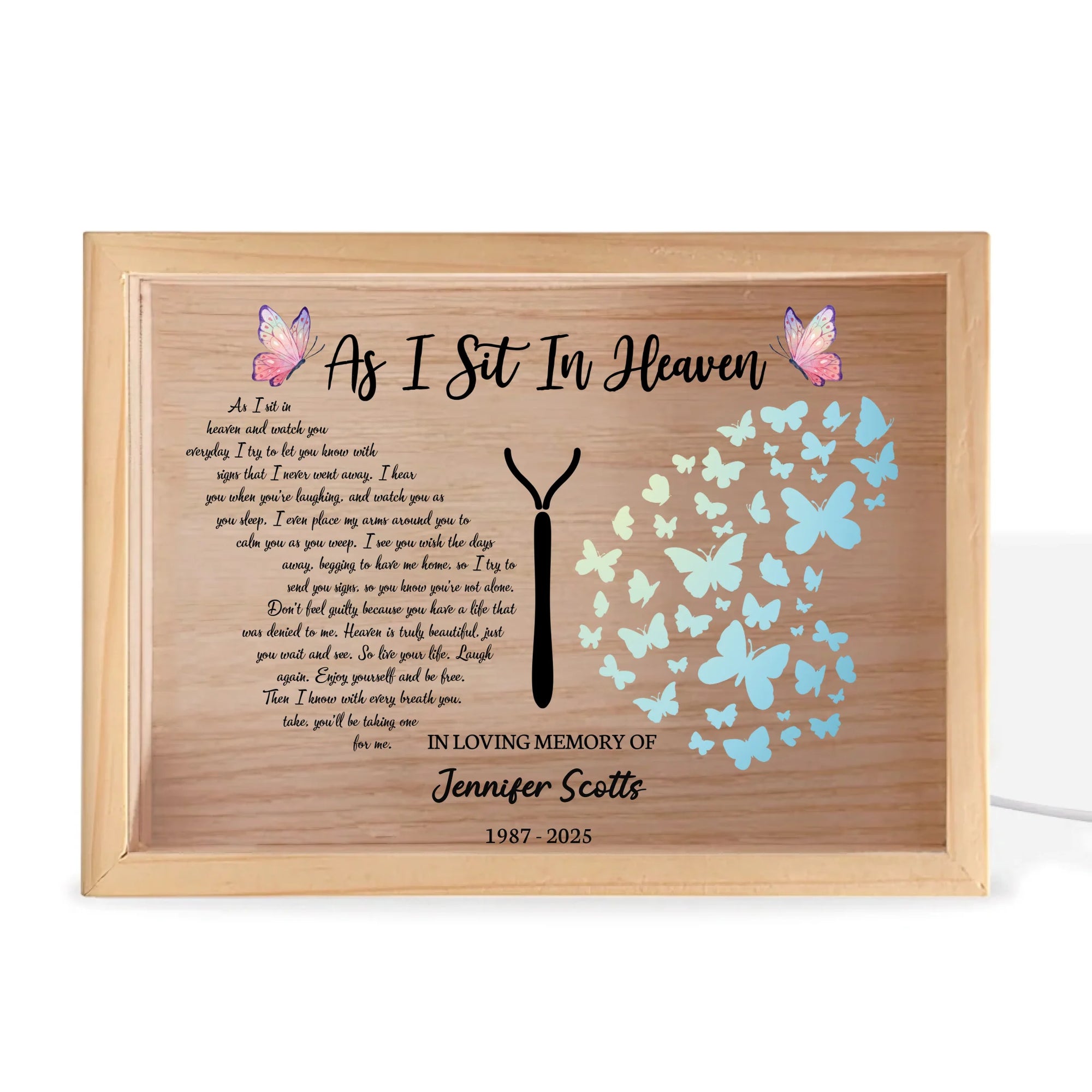 As I Sit In Heaven - Personalized Frame Light Box, Butterflies Memorial Gift, Remembrance Gift For Loss Of Loved One