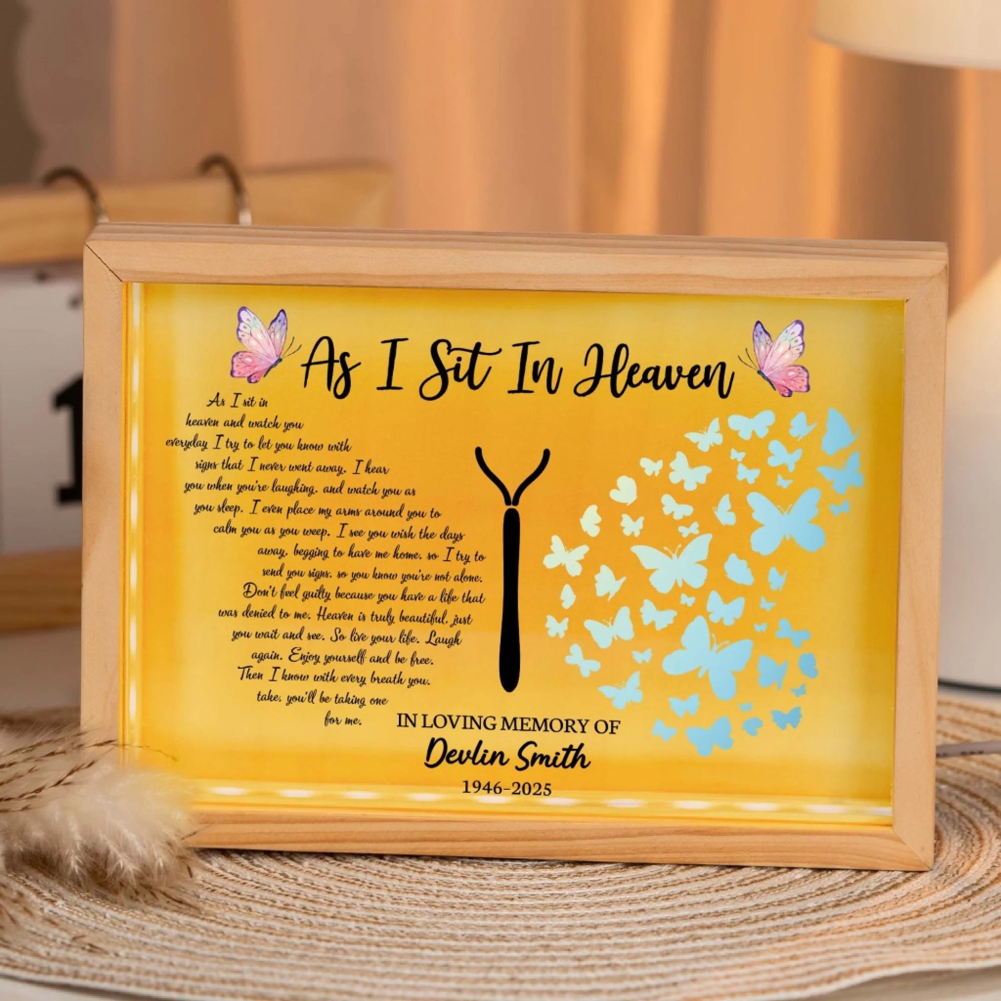 As I Sit In Heaven - Personalized Frame Light Box, Butterflies Memorial Gift, Remembrance Gift For Loss Of Loved One