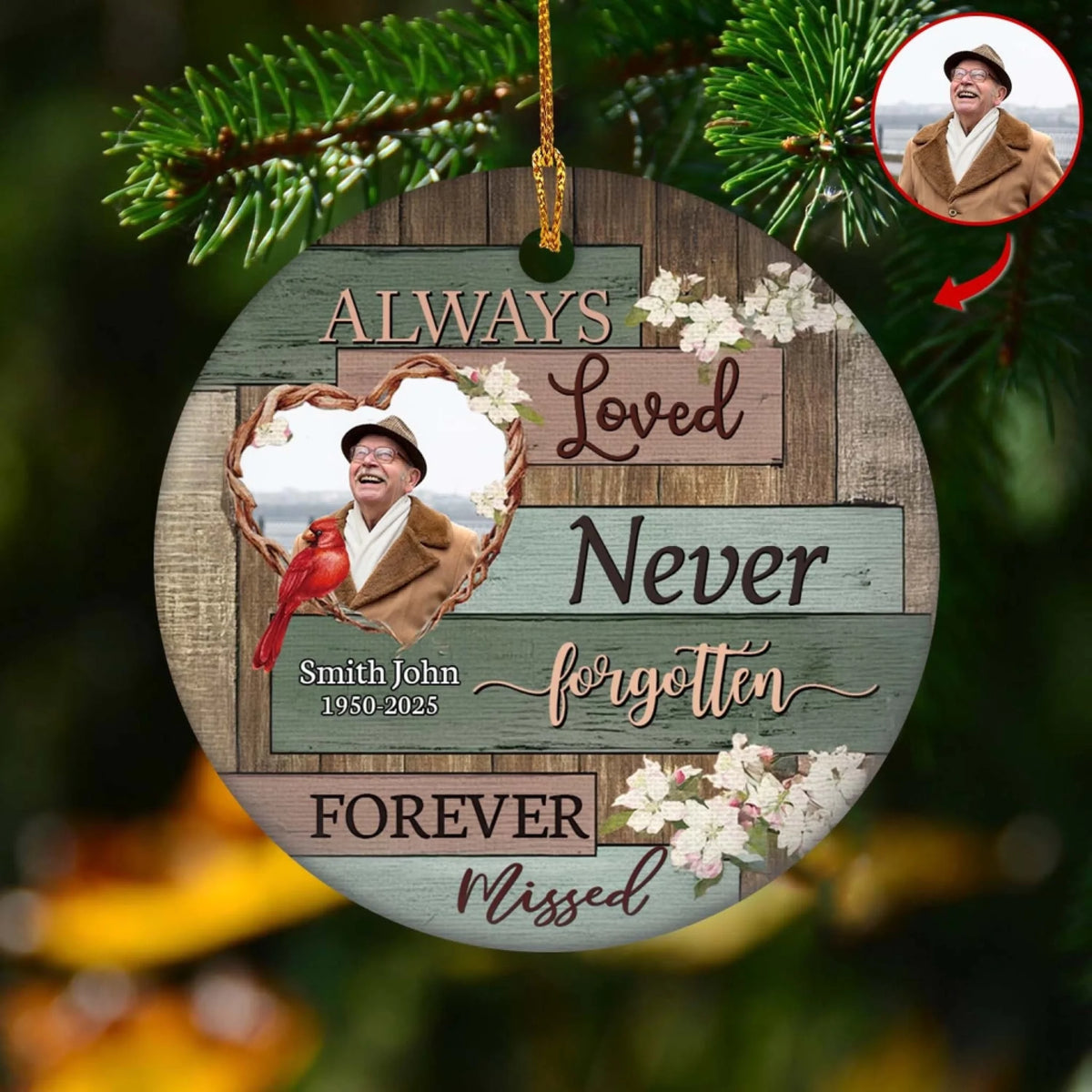 Always Loved Never Forgoten - Personalized Ceramic Ornament, Memorial Gift