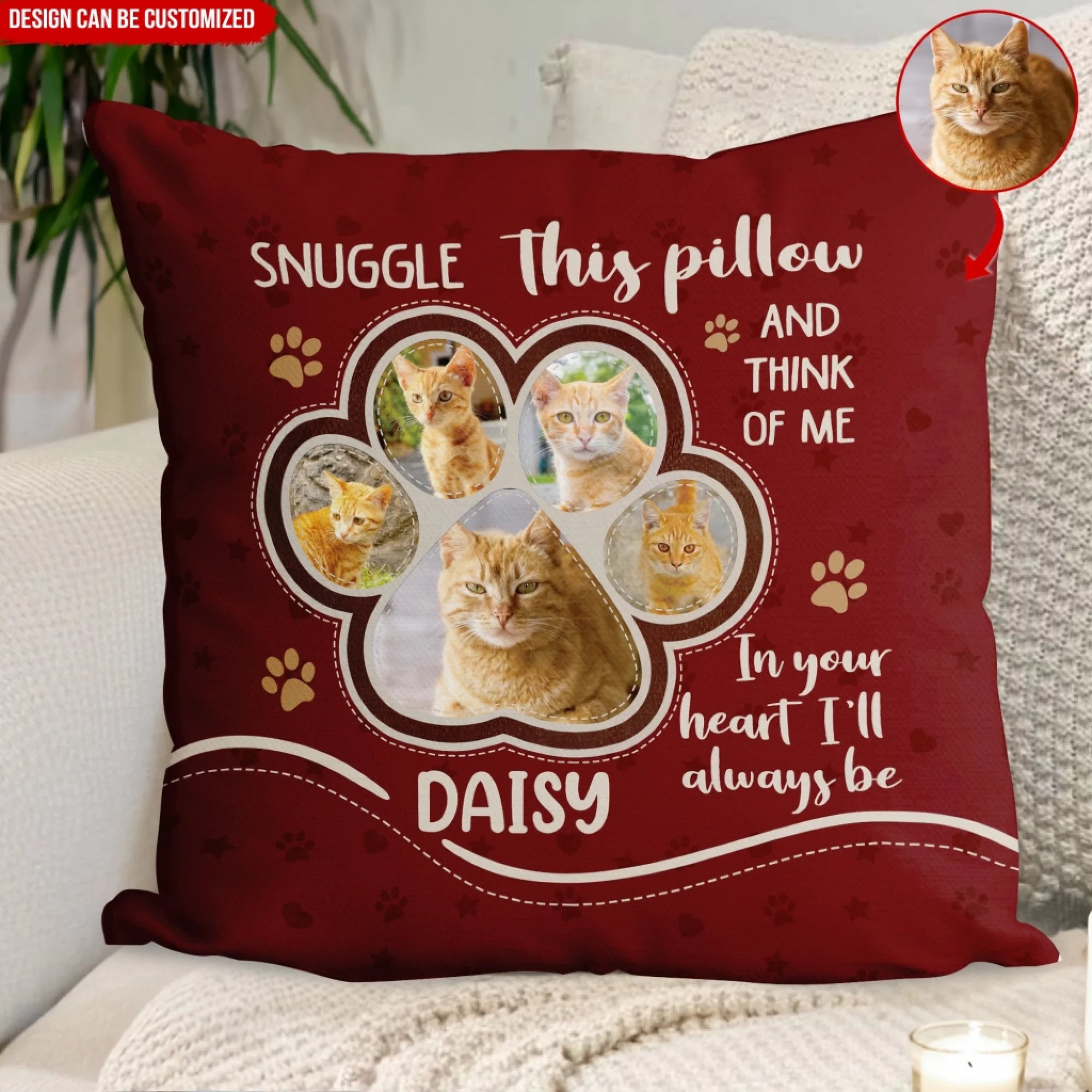 In Your Heart I'll Always Be - Personalized Pillow, Custom Photo Pet Memorial Gift, Pet Loss Gift