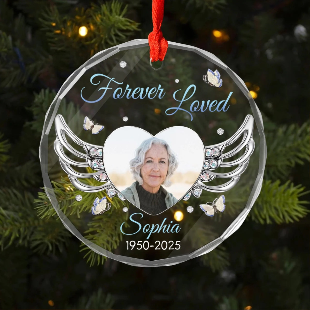 Christmas Rememberance Forever Loved - Personalized Glass Ornament, Memorial Gift