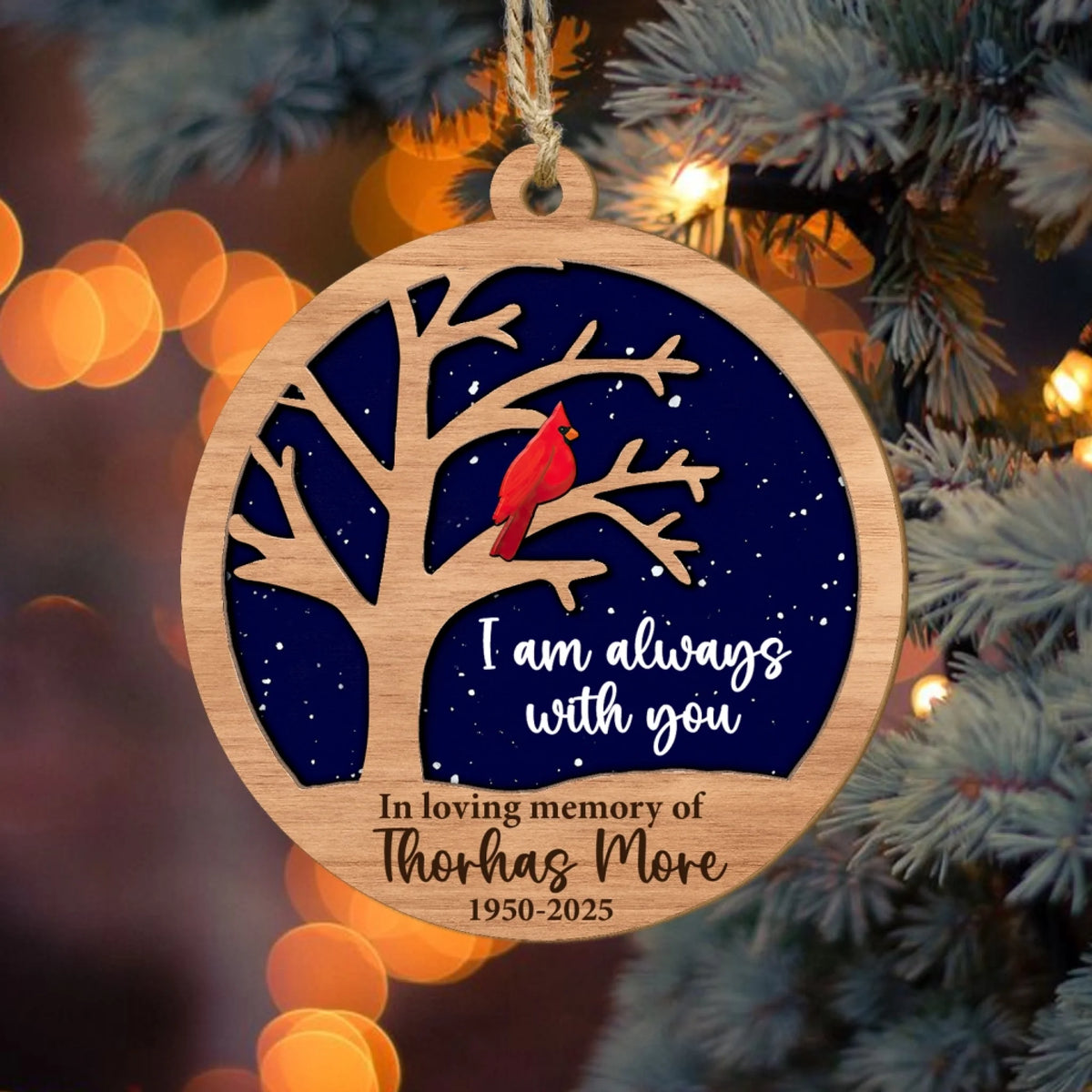 I Am Always With You - Personalized 2-Layer Wooden Ornament, Cardinal Memorial Gift, Loss Of Loved One Gift