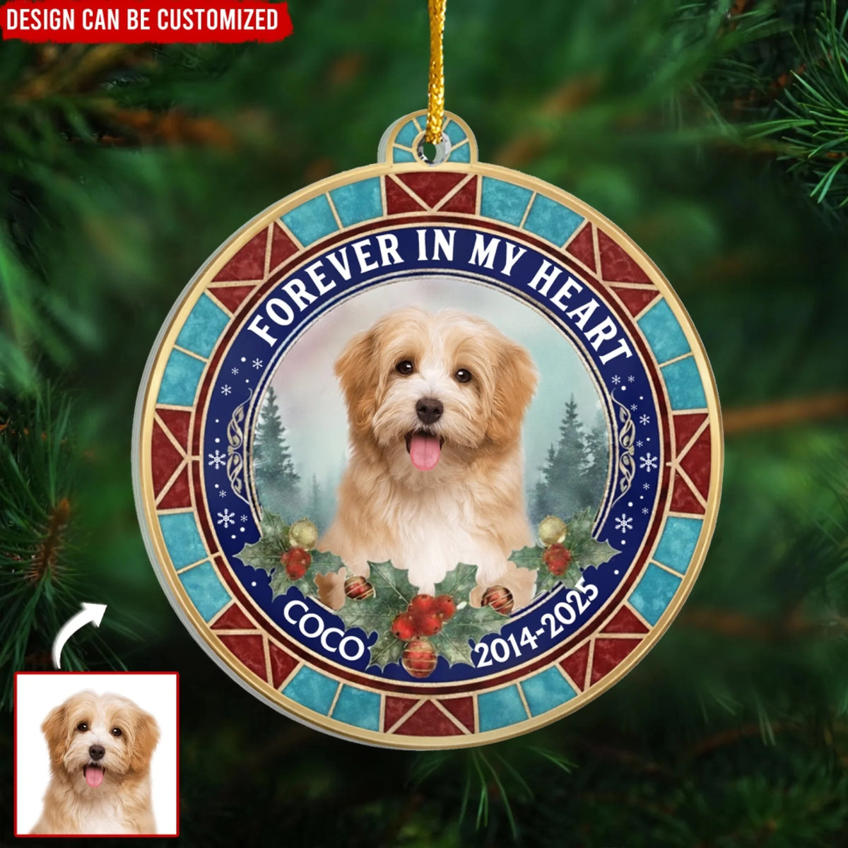 Custom Photo Forever In Our Hearts - Personalized Acrylic Ornament, Memorial Gift For Pet Loss, Sympathy Gift