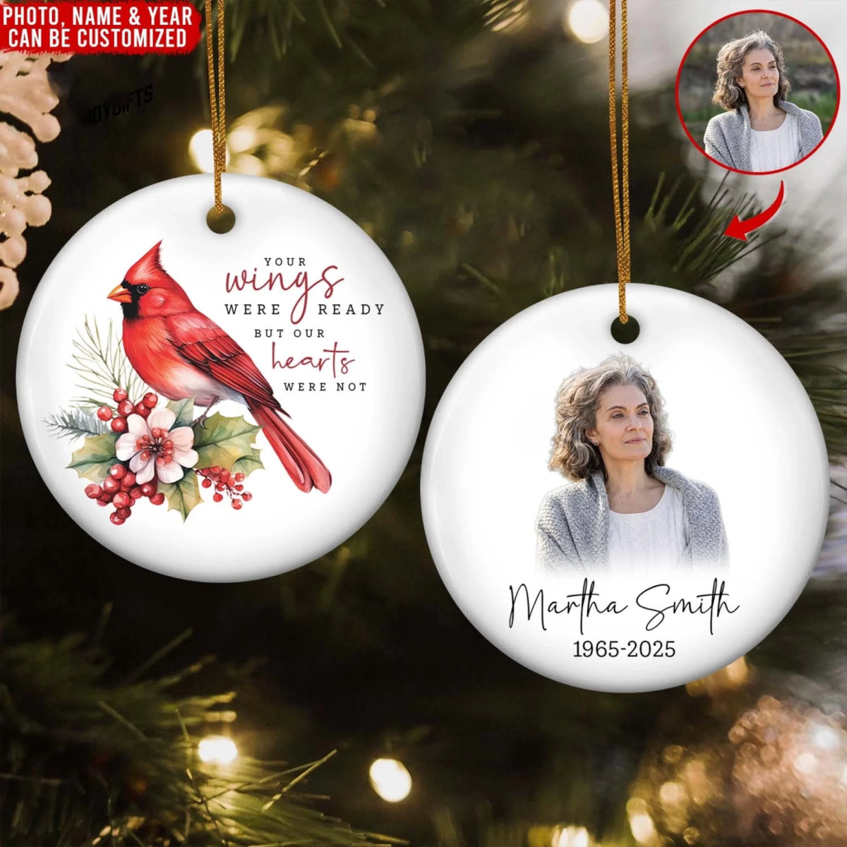 Cardinal Memorial, Your Wings Were Ready But Our Hearts Were Not - Personalized Ceramic, Sympathy Gift