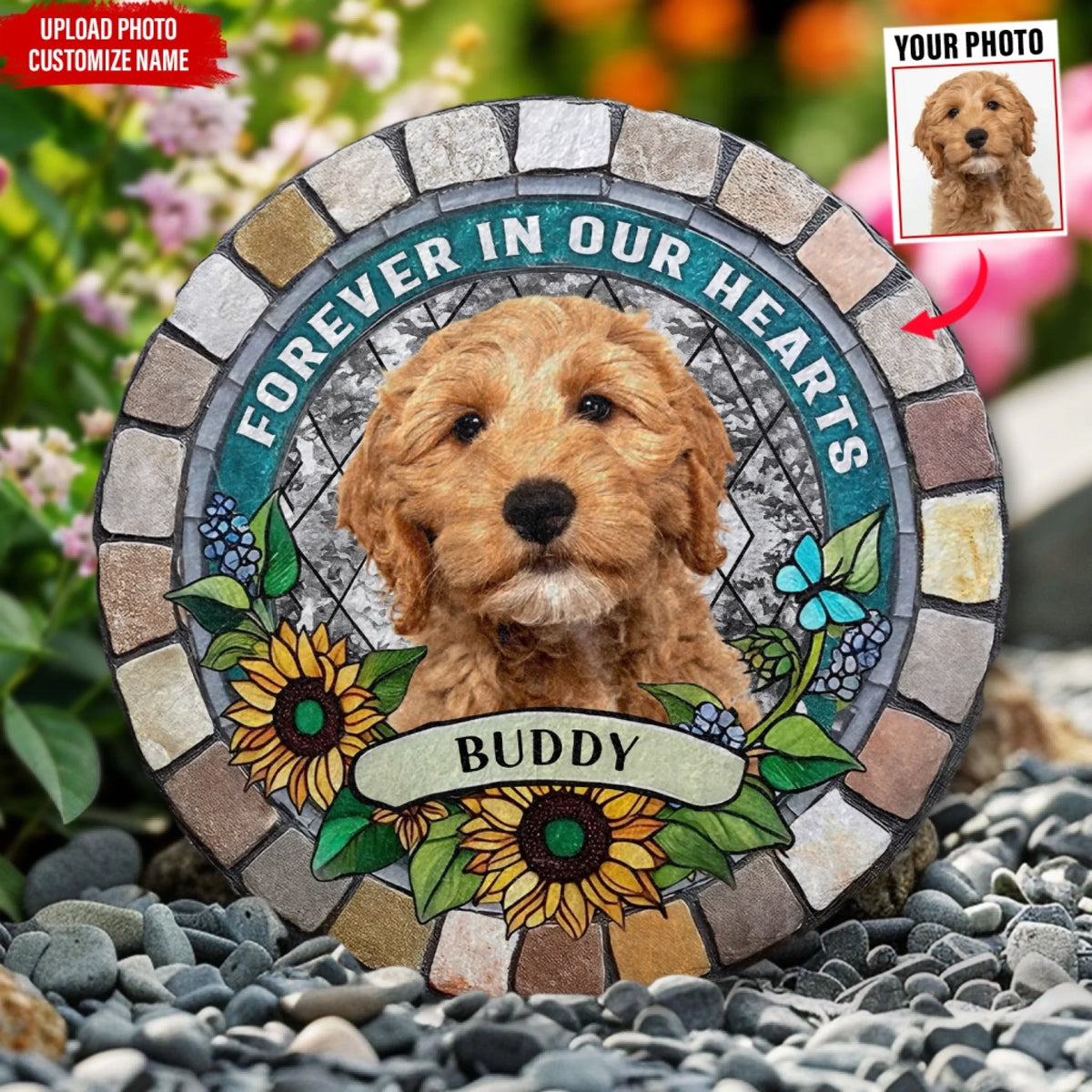 Flower Memorial Pet Photo - Personalized Memorial Stone, Gift For Pet Lover