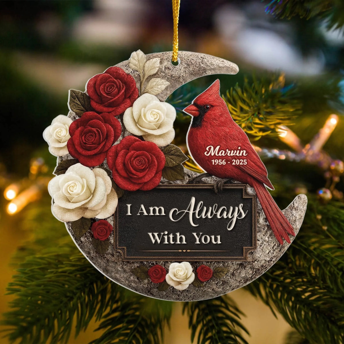 I Am Always With You Cardinal And Flower - Personalized Acrylic Ornament, Memorial Gift