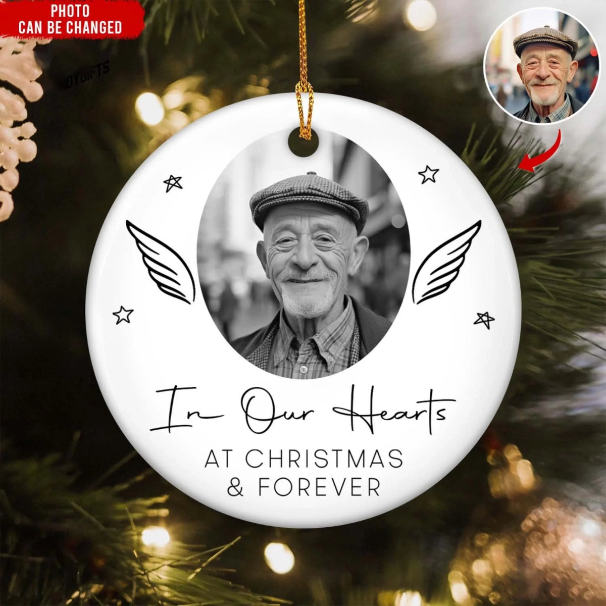 In Our Hearts At Christmas & Forever - Personalized Ceramic Ornament, Memorial Gift, In Loving Memory Ornament