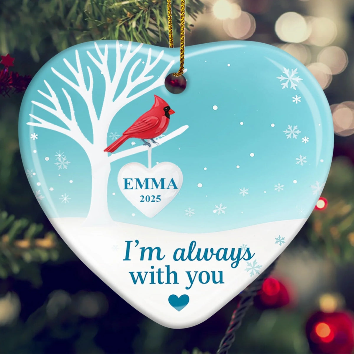 Mom & Dad Forever in Our Hearts, Cardinal Memorial - Personalized Ceramic Ornament, Memorial Gift