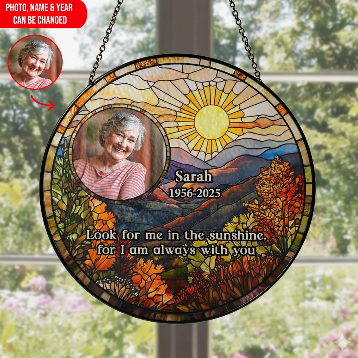 Held By The Sun, Remembered By The Heart - Personalized Window Stained Glass, Memorial Gift, Sympathy Gift For Loss Of Love One