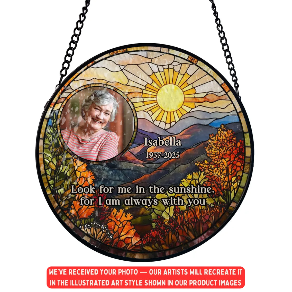 Held By The Sun, Remembered By The Heart - Personalized Window Stained Glass, Memorial Gift, Sympathy Gift For Loss Of Love One