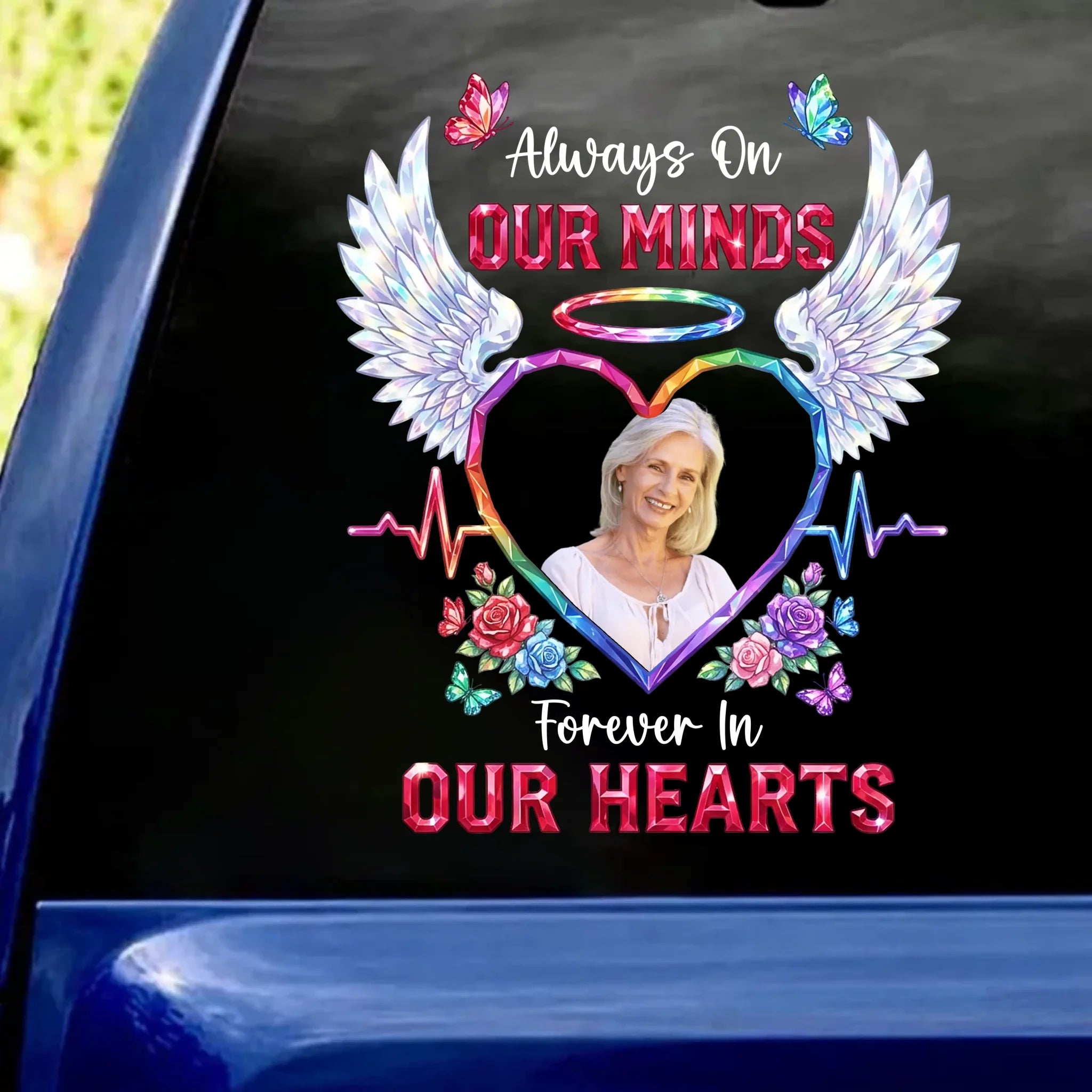 Rainbow Angel Heart Always Remembered, Forever Loved - Personalized Decal, Memorial Gift, Sympathy Gift For Loss Of Loved One