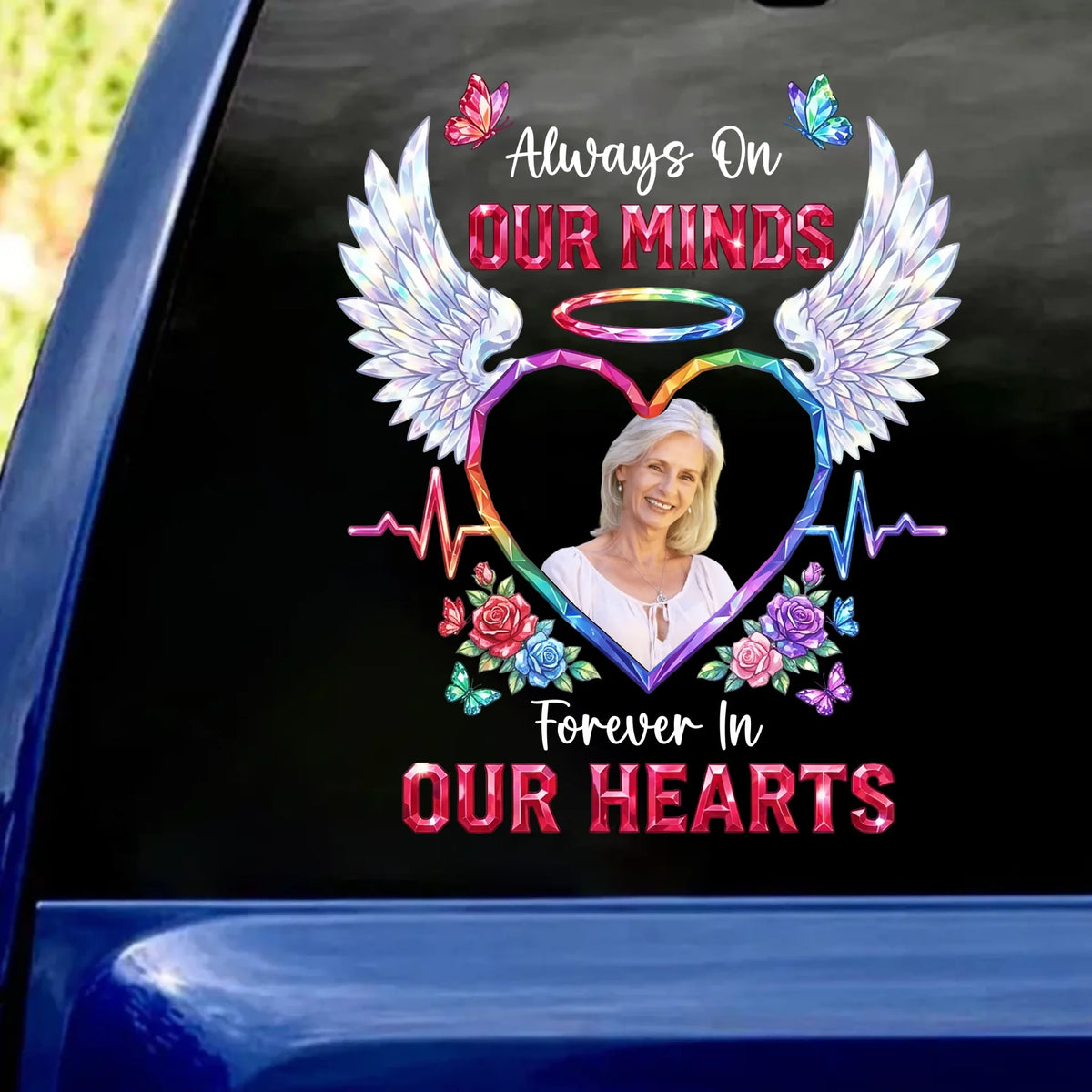 Rainbow Angel Heart Always Remembered, Forever Loved - Personalized Decal, Memorial Gift, Sympathy Gift For Loss Of Loved One