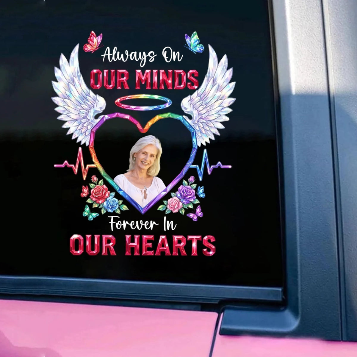 Rainbow Angel Heart Always Remembered, Forever Loved - Personalized Decal, Memorial Gift, Sympathy Gift For Loss Of Loved One