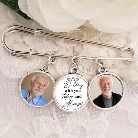 Walking With You Today & Always – Personalized Lapel Pin, Memorial Gift, Custom Charm With Photo, Hat Topper Tassel, Graduation Gifts