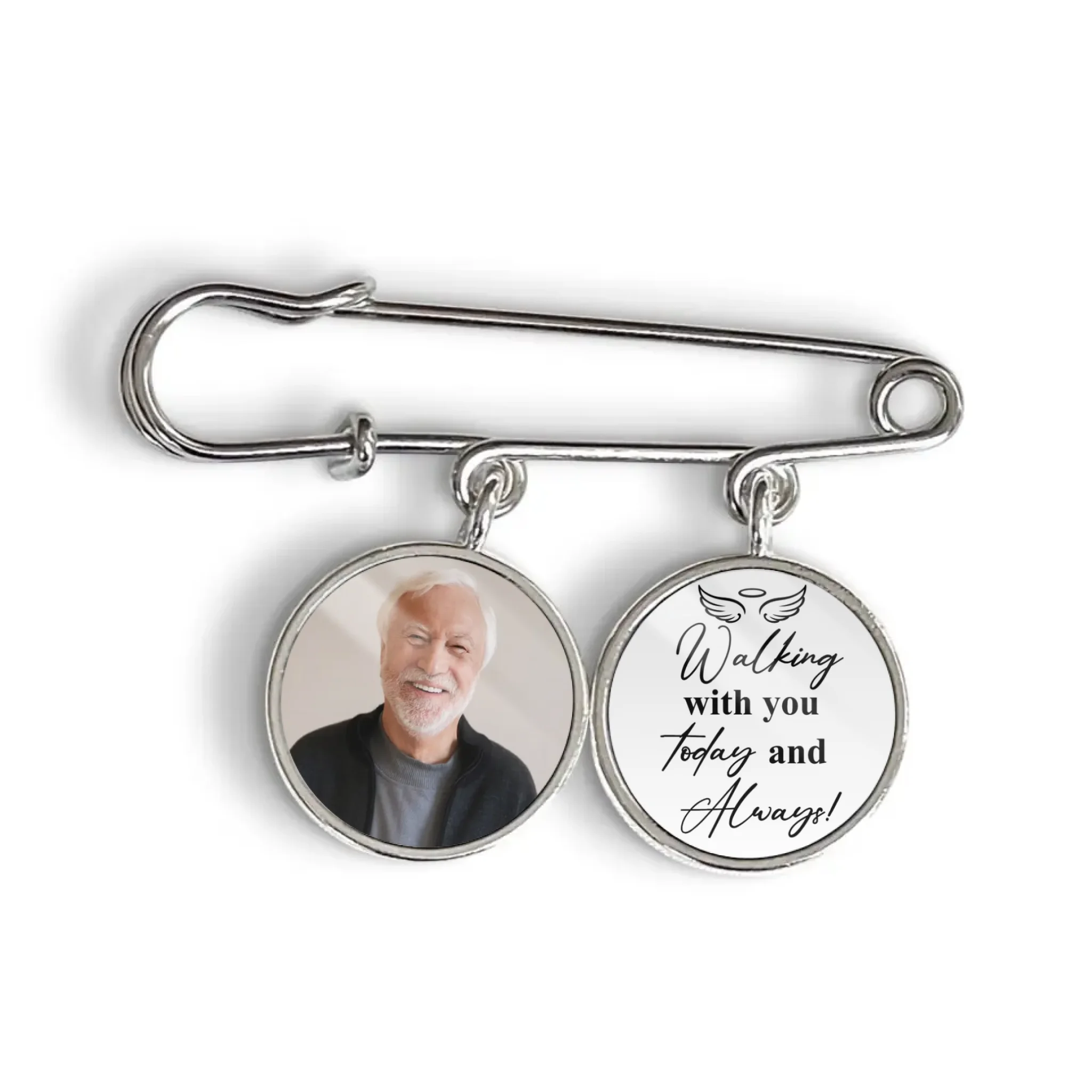 Walking With You Today & Always – Personalized Lapel Pin, Memorial Gift, Custom Charm With Photo, Hat Topper Tassel, Graduation Gifts