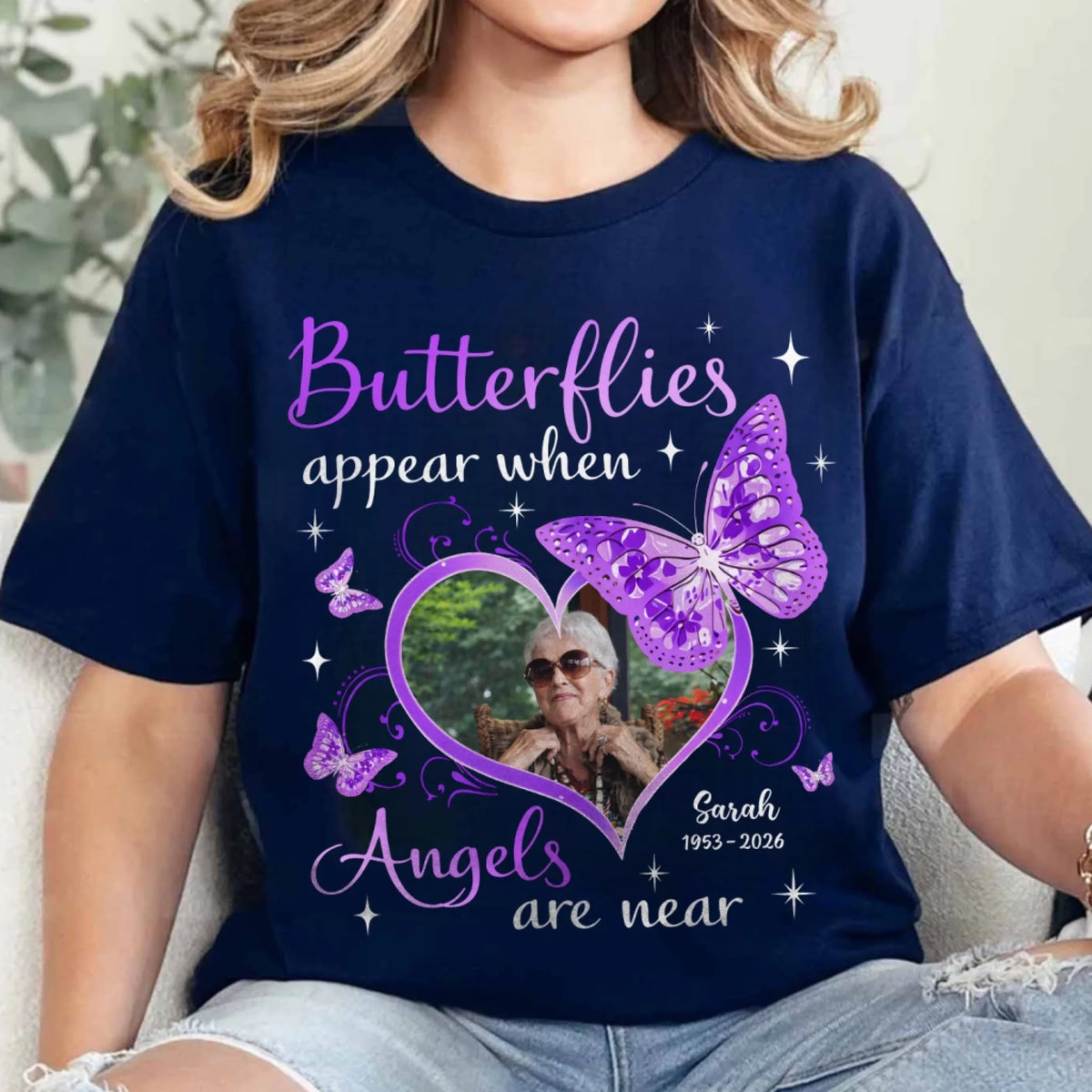 Forever Loved, Forever My Angel - Personalized T-Shirt,a Memorial Gift For Loss Of Loved One, Butterfly Rememberances Gift