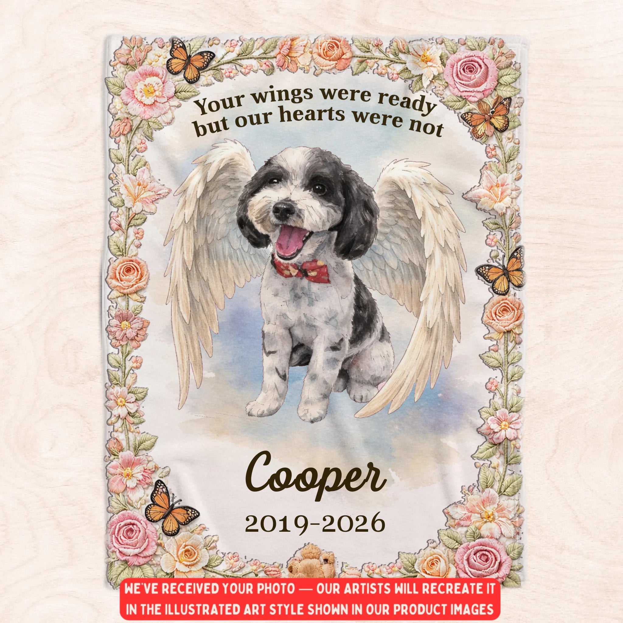 My Sweet Angel, Forever Loved - Personalized Blanket, Memorial Gift For Loss Of Pet, Drawing Portrait From Photo, In Loving Memory Pet Gift