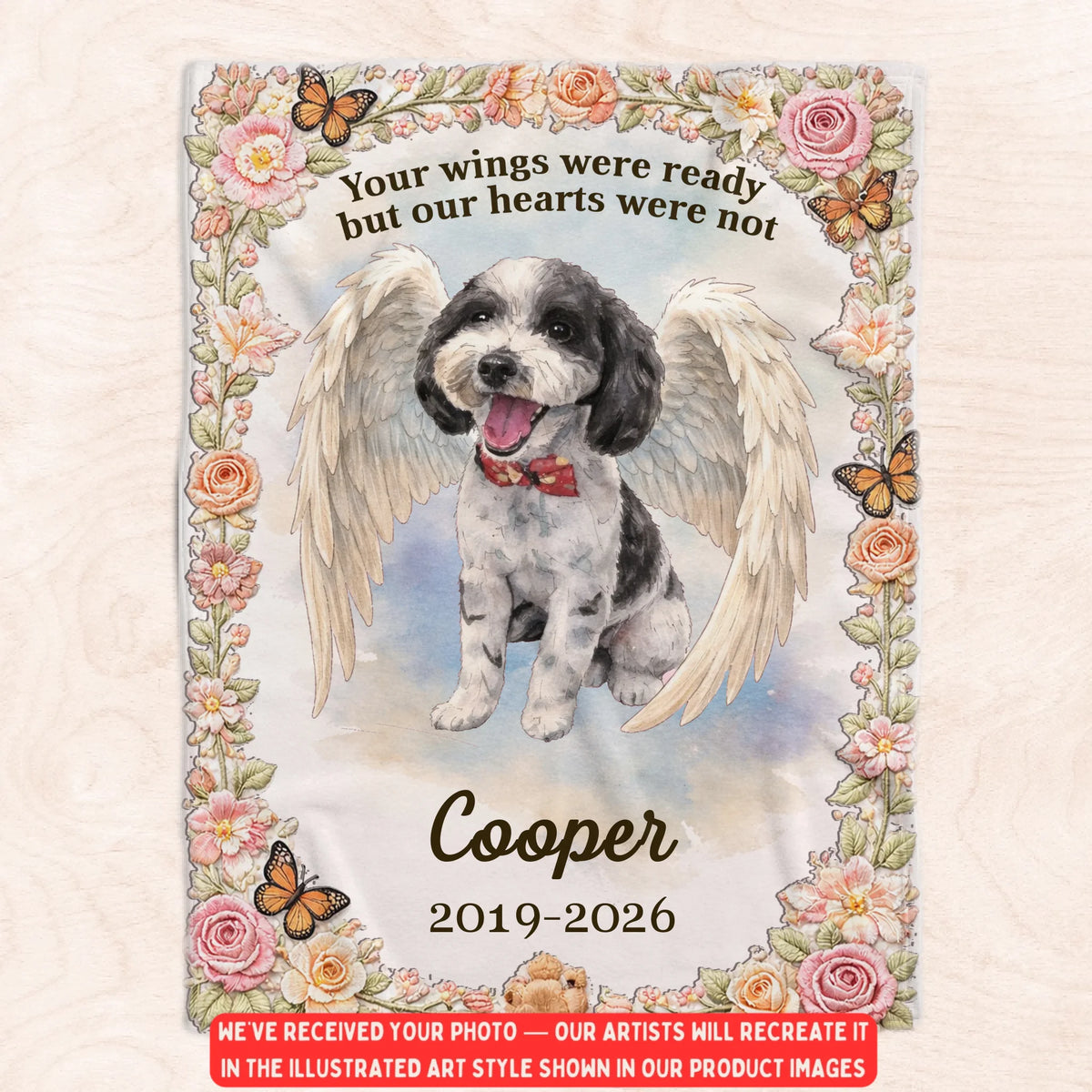 My Sweet Angel, Forever Loved - Personalized Blanket, Memorial Gift For Loss Of Pet, Drawing Portrait From Photo, In Loving Memory Pet Gift