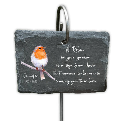 Loved Ones Are Near A Robin Is A Visitor From Heaven - Personalized Garden Slate, Memorial Gift For Loss Of Loved One, Rememberance Gift