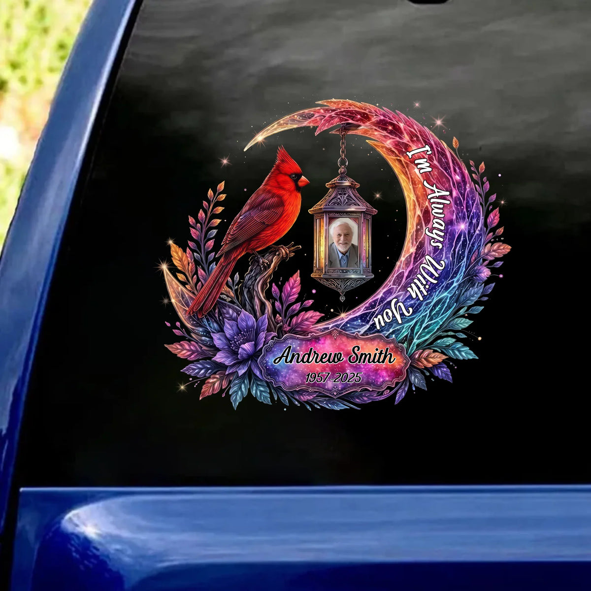 A Beautiful Remembrance –  Personalized Decal, Custom Cardinal &amp; Photo Memorial Car Decal