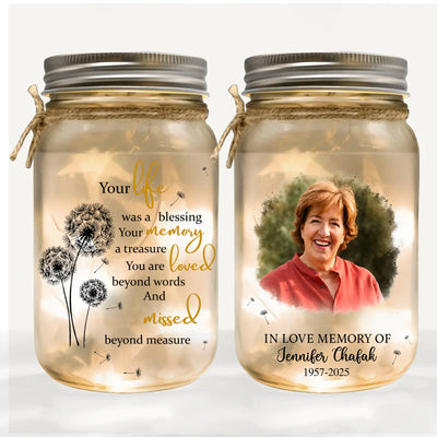 Gone From Sight, Never From Heart - Personalized Mason Jar Light, Custom Photo Memorial Gift, Sympathy Gift