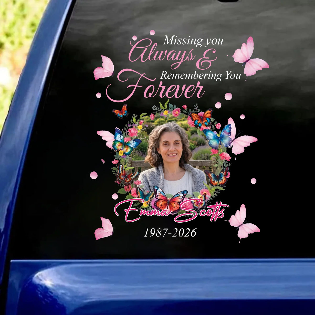 Missing You Always &amp; Remembering You Forever - Personalized Decal, Memorial Butterfly Decal, Custom Photo Sympathy Gift