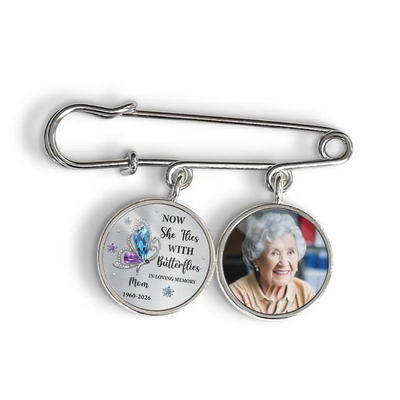 Now She Flies With Butterflies- Personalized Lapel Pin, Memorial Gift