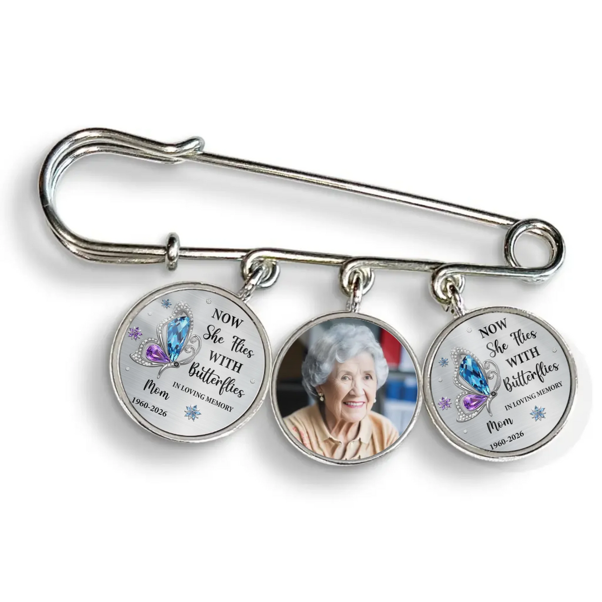 Now She Flies With Butterflies- Personalized Lapel Pin, Memorial Gift