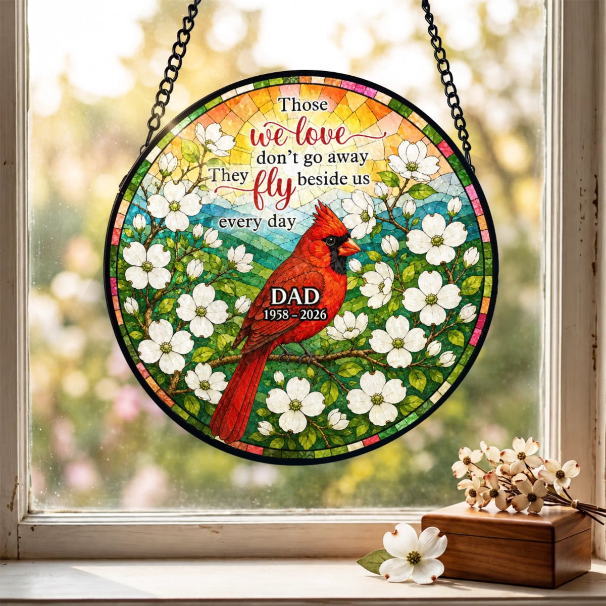 Those We Love Don't Go Away They Fly Beside Us Every Day- Personalized Window Stained Glass, Memorial Suncatcher Hanging