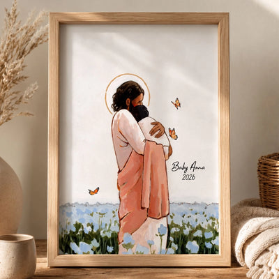 Among The Forget Me Not Jesus Holding Angel Baby - Personalized Poster, Memorial Gift For Loss Of Baby