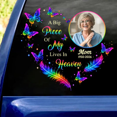 A Big Piece Of My Heart Lives In Heaven - Personalized Decal, Memorial Gift for Family Loss, Memorial Gift