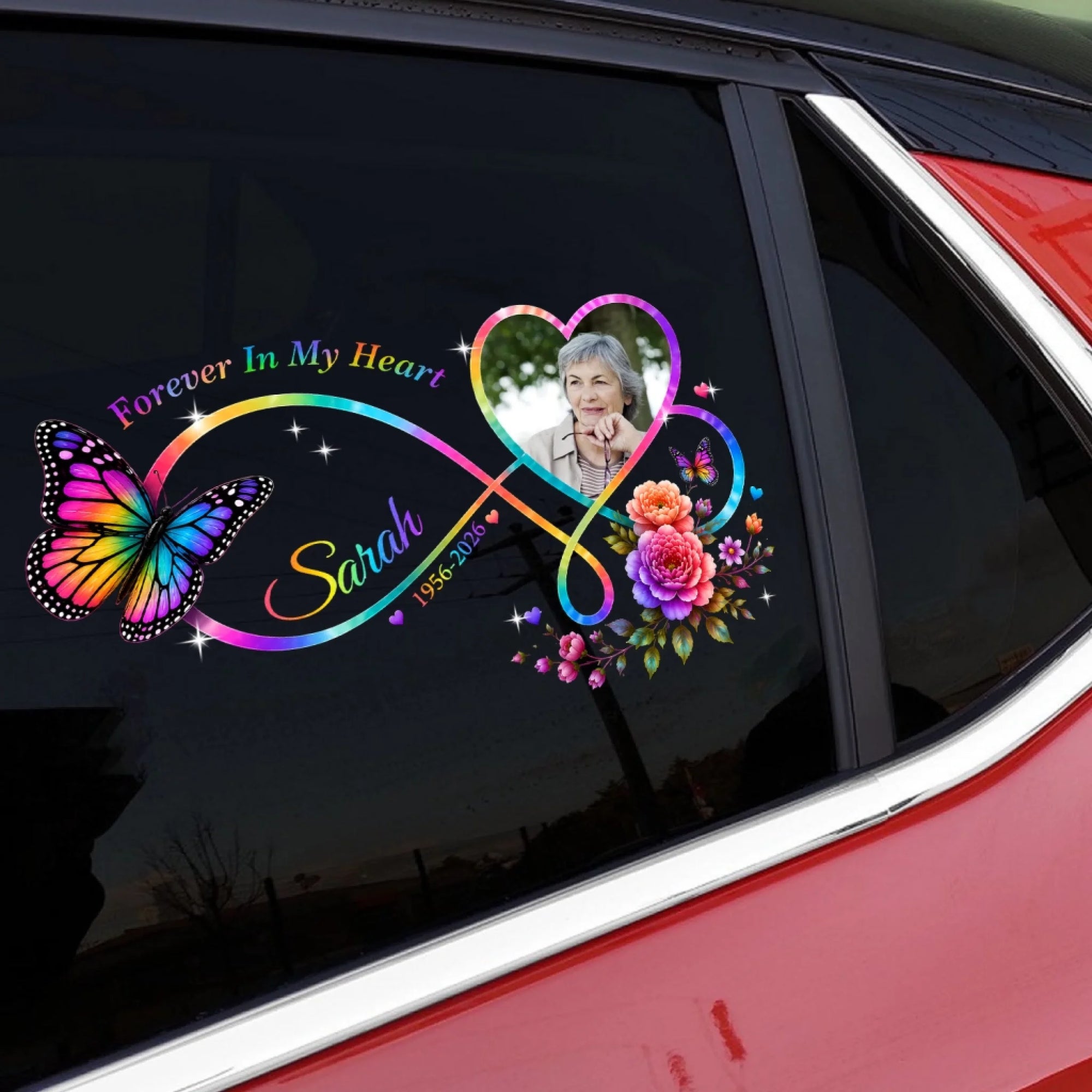 Butterfly Forever In My Heart - Personalized Decal, Memorial Gift For Loss Of Loved One, Memorial Decal