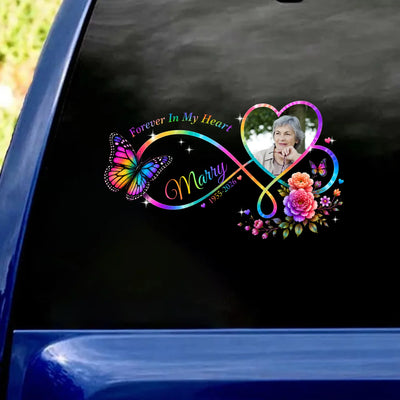 Butterfly Forever In My Heart - Personalized Decal, Memorial Gift For Loss Of Loved One, Memorial Decal