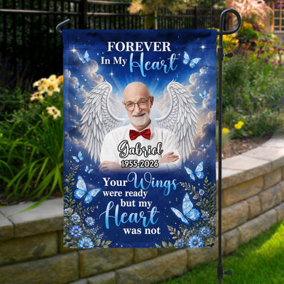 Gone From Our Sight, Never From Our Hearts - Personalized Garden Flag, Custom Photo Angel Wings Flag, Remembrance Gift For Loss Of Loved One