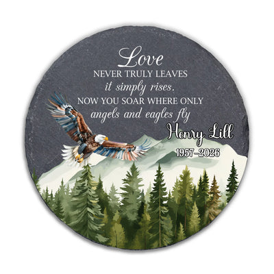 Love Never Truly Leaves, It Simply Rises - Personalized Memorial Stone, Custom Name and Date Memorial, Eagle Remembrance Stone, Loss of Loved One Gift, Sympathy Garden Decor