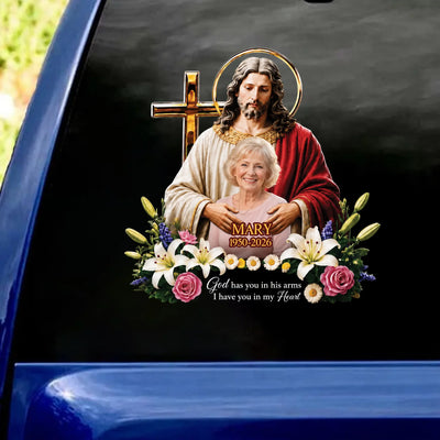 Forever Held in Jesus’ Arms – Personalized Decal, Custom Photo Memorial Decal For Loss Of Loved One