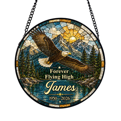 Forever Fly High Bald Eagle - Personalized Window Stained Glass, Memorial Gift For Loss Of Loved One