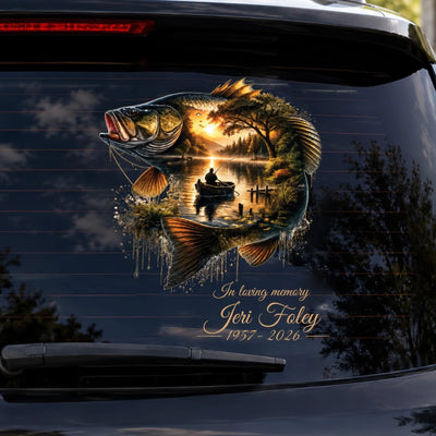 Gone Fishing, Forever in Our Hearts - Personalized Decal, In Loving Memory, Gone Fishing In Heaven Decal