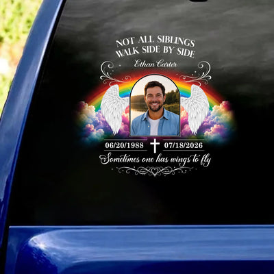 My Sibling Has Wings To Fly - Personalized Decal, Custom Name and Date Memorial Decal, Sympathy Gift