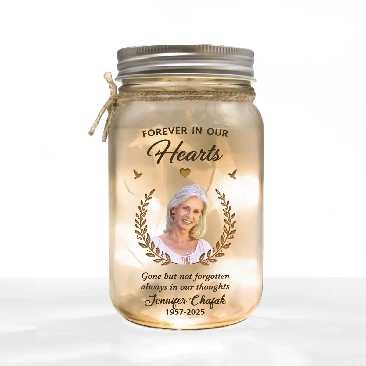 Gone But Not Forgotten - Personalized Mason Jar Light, Custom Photo &amp; Name Sympathy Gift, In Loving Memory Jar Light