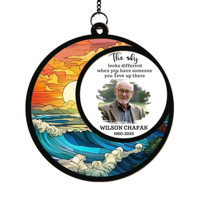 The Sky Looks Different When You Have Someone You Love Up There - Personalized Window Hanging Suncatcher, Memorial Gift