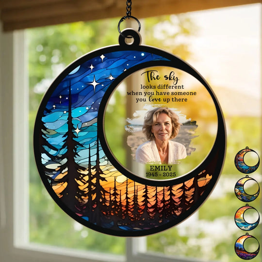 The Sky Looks Different When You Have Someone You Love Up There - Personalized Window Hanging Suncatcher, Memorial Gift