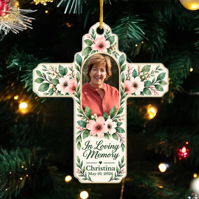 Personalized Floral Cross Acrylic Ornament – personalization preview