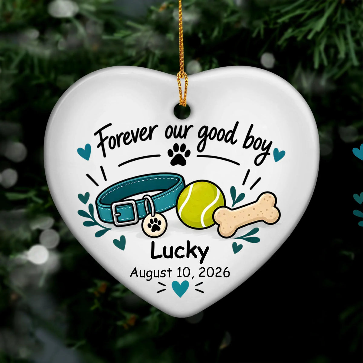 Personalized ceramic ornament Forever Our Good Boy – personalization preview