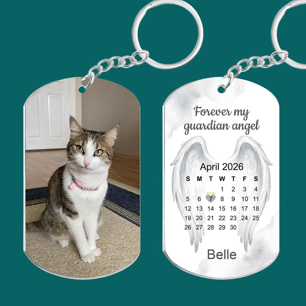 Angel Wings Calendar - Personalized Pet Memorial Keychain, Loss of Dog Gift