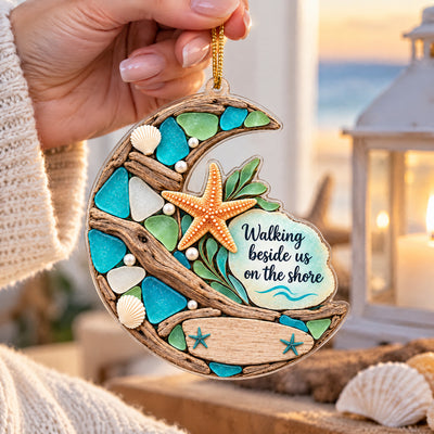 Walking Beside Us On The Shore, Personalized Acrylic Ornament,  Memorial Gift, Faux Sea Glass Starfish Moon Ornament