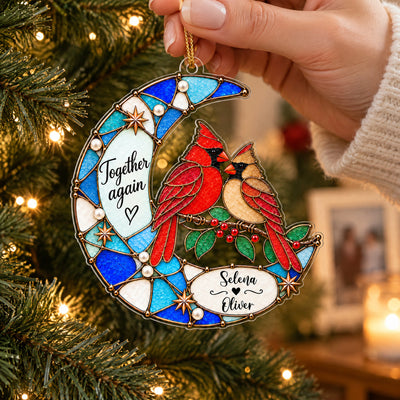 Together Again - Personalized Acrylic Ornament, Custom Name Two Birds Moon Ornament, Memorial Gift