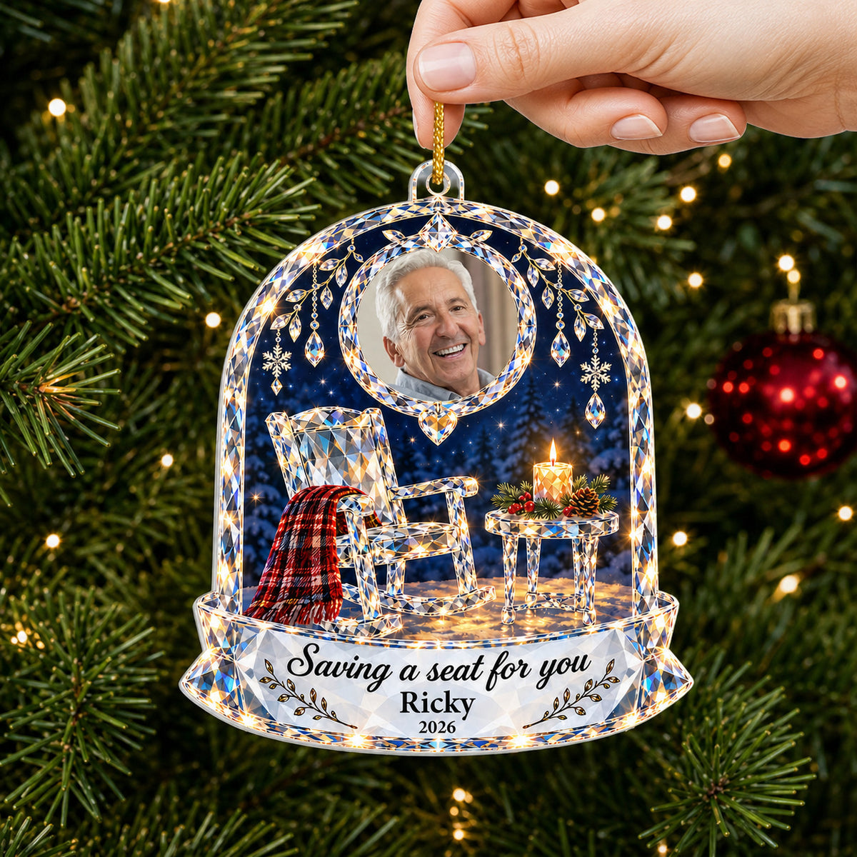 Empty Chair Memorial - Personalized Acrylic Ornament, Custom Photo Christmas Holiday Ornament, Sympathy Gift